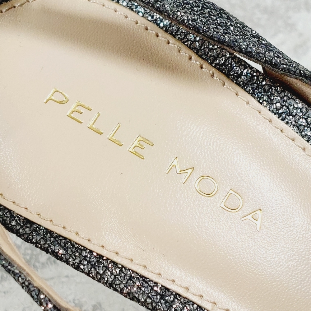 NEW Pelle Moda Rooni Silver Sparkle Mid Heel Slip On Sandals W554 - Picture 10 of 13